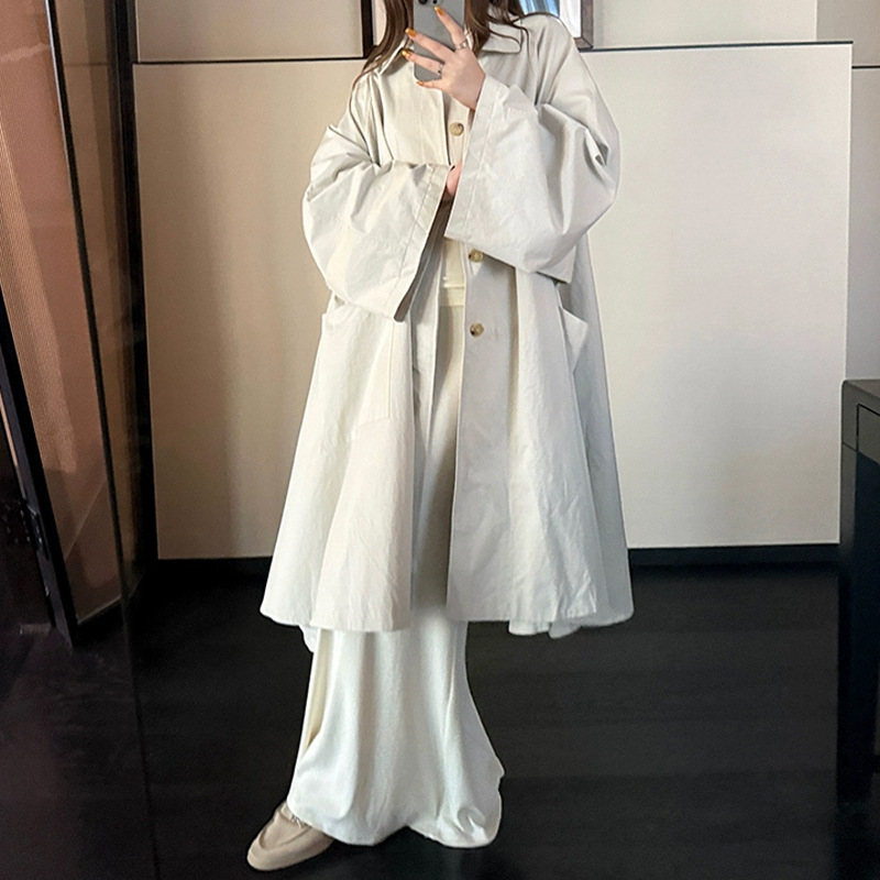 法式简约风row风中长款风衣外套女2025新款时髦大A摆伞形大衣新款|undefined