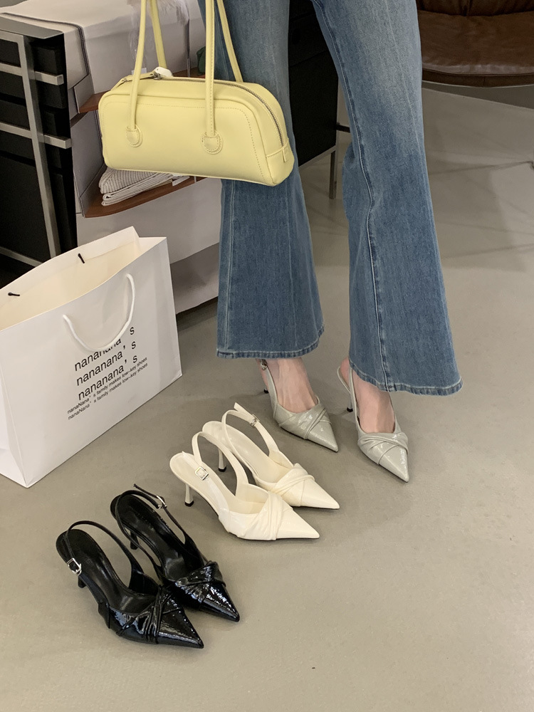 Gentle Design! Creamy White Pointed-toe Ruched High-heeled For Women, 2026 Spring Backless Single Shoes_vogvips.com