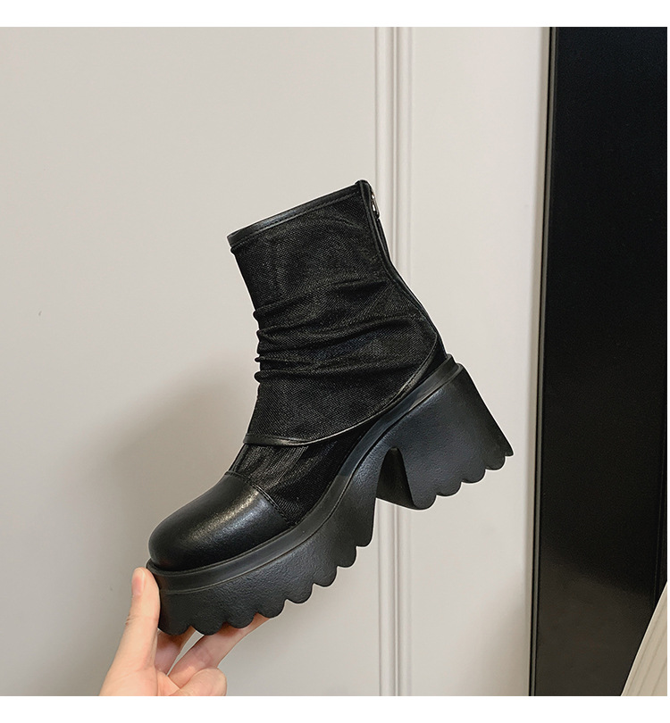 Boot lưới nữ cao gót 8cm đế dày phong cách Martin — Màu đen, Màu trắng chi tiết 25