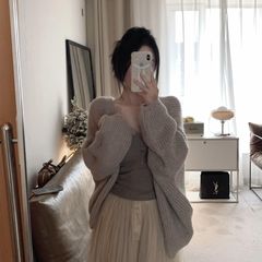 韩系慵懒风软糯宽松毛衣外套针织外搭上衣2025时尚早秋季开衫女