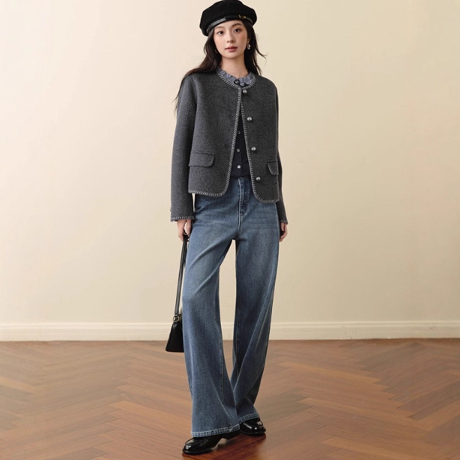 2025 Winter New Fashion Stylish Versatile Round-Neck Double-Sided Woolen Short Coat for Women 3Ga371361
