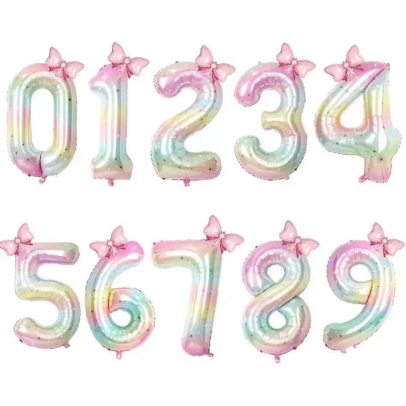 40寸彩虹星星渐变数字蝴蝶结气球套装儿童生日女孩派对装饰气球