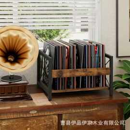 跨境铁木结合收纳架黑胶唱片陈列架桌面杂志书籍储藏架书房文件架