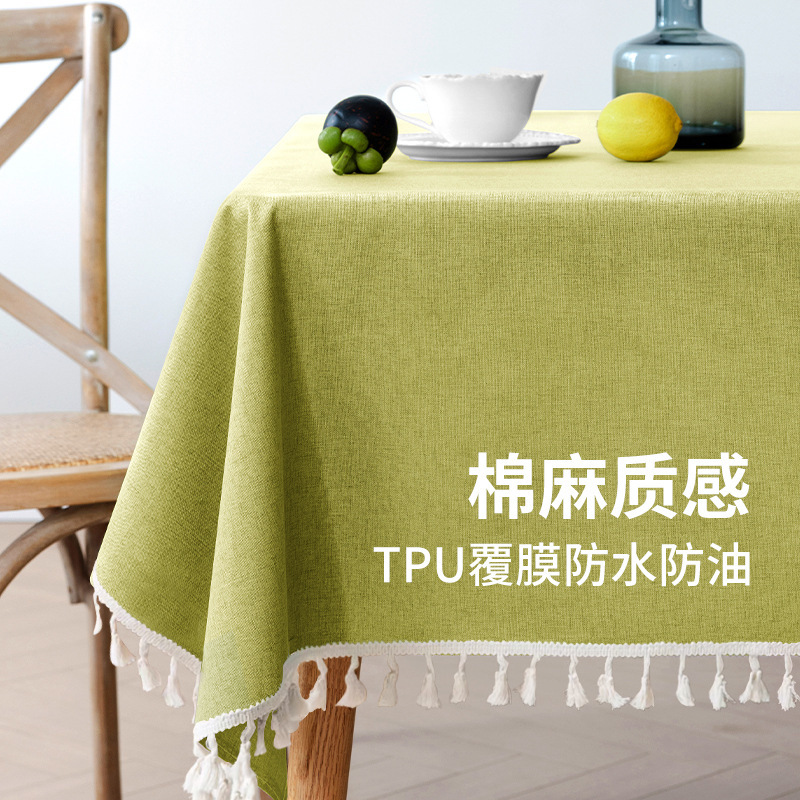 Waterproof and Oil-Proof Tablecloth, Cotton and Linen Tassel Tablecloth, Solid Color Restaurant Coffee Table Tablecloth, Waterproof and Oil-Proof, No-Wash Waterproof and Oil-Proof Tablecloth, Cotton and Linen Tassel Tablecloth, Solid Color Restaurant Coffee Table Tablecloth, Waterproof and Oil-Proof, No-Wash