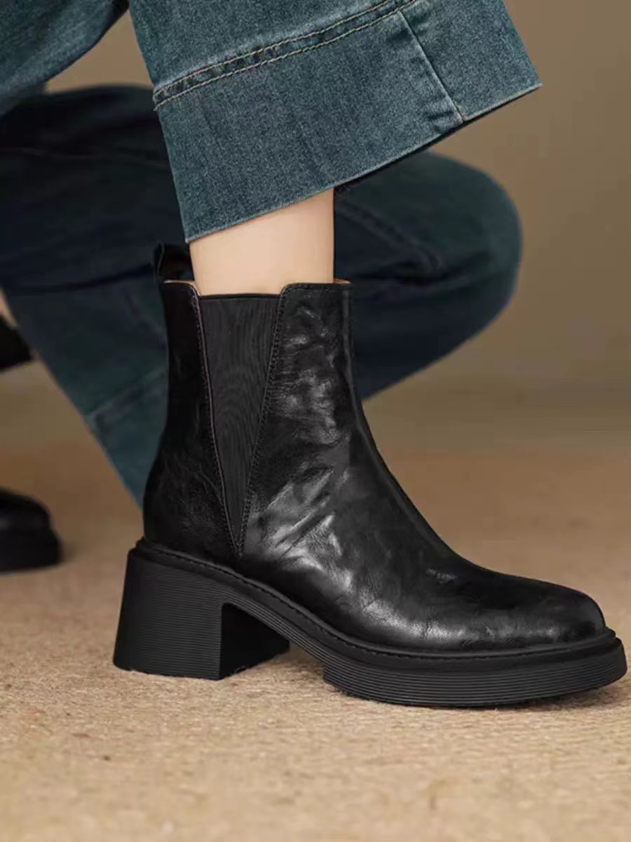 Retro-Damen-Pumps mit dicker Sohle, Modell Martin Herbst/Winter 2024, neuer Stil, klobiger Absatz, Stretch, schmale Passform, höhenverstärkend_voghion.com