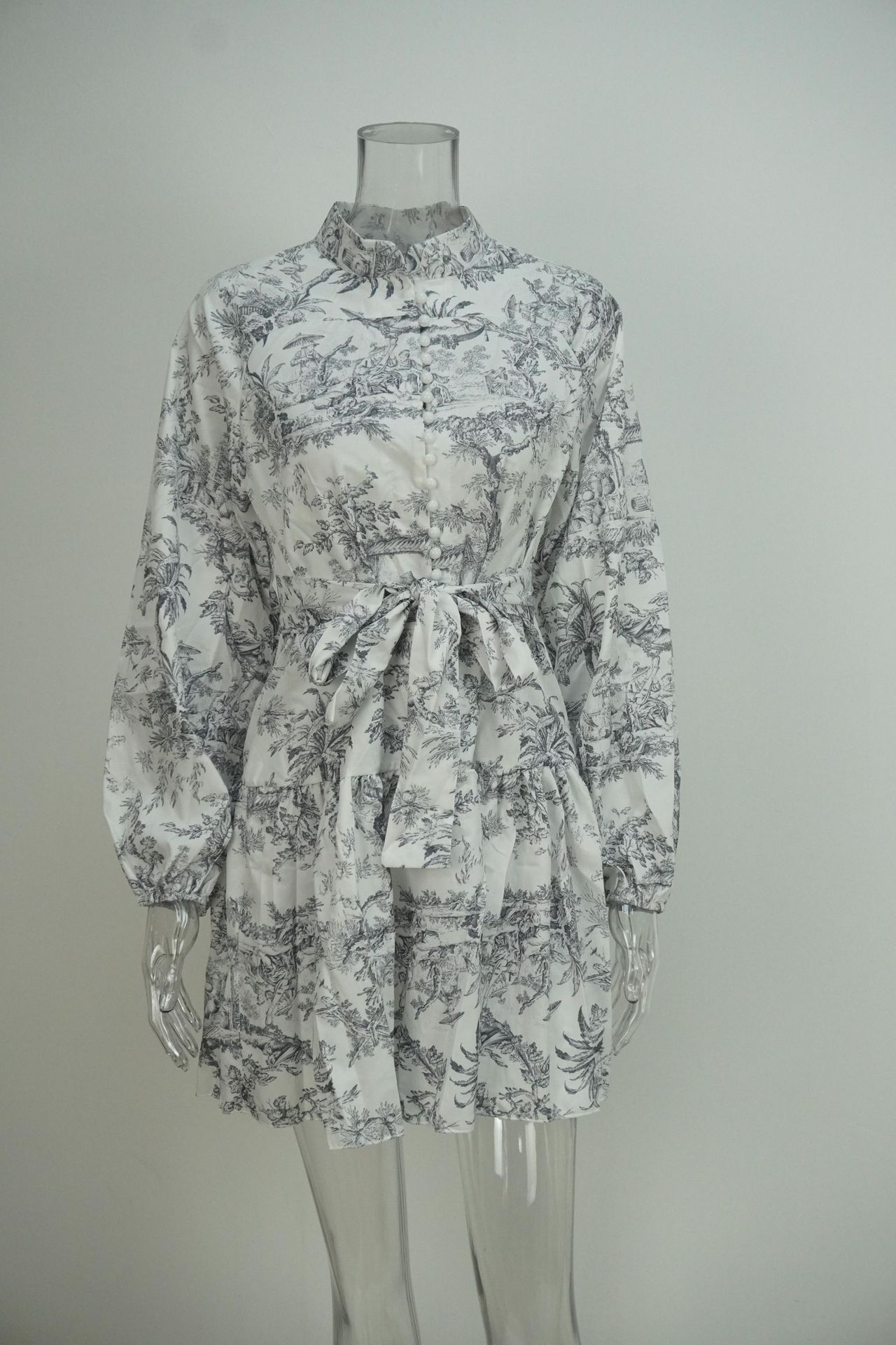 Spring New Women's Elegant Stylish Waist Cinching Printed Short Skirt European American Cross Border Dress Fashionable Clothing_ecoleips.com
