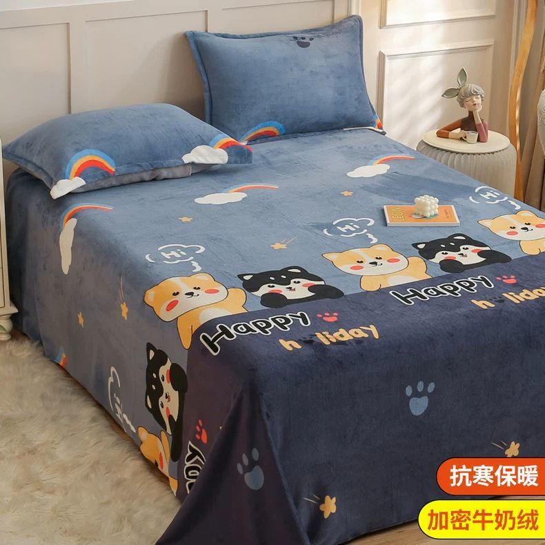 Invierno leche de lana de coral sábanas de lana de una sola pieza brida de manta de peluche dormitorio una sola persona gruesa manta de peluche cálida