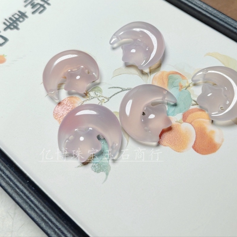 天然玉髓星月白玉髓吊坠配件 DIY项链毛衣链挂件锁骨链半成品批发