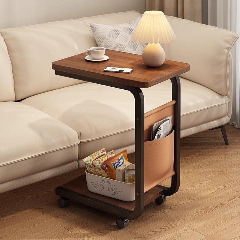 Small Coffee Table Movable Side Table with Wheels Creative Sofa Side Small Table Bedroom Household Bedside Table Simple Storage Rack