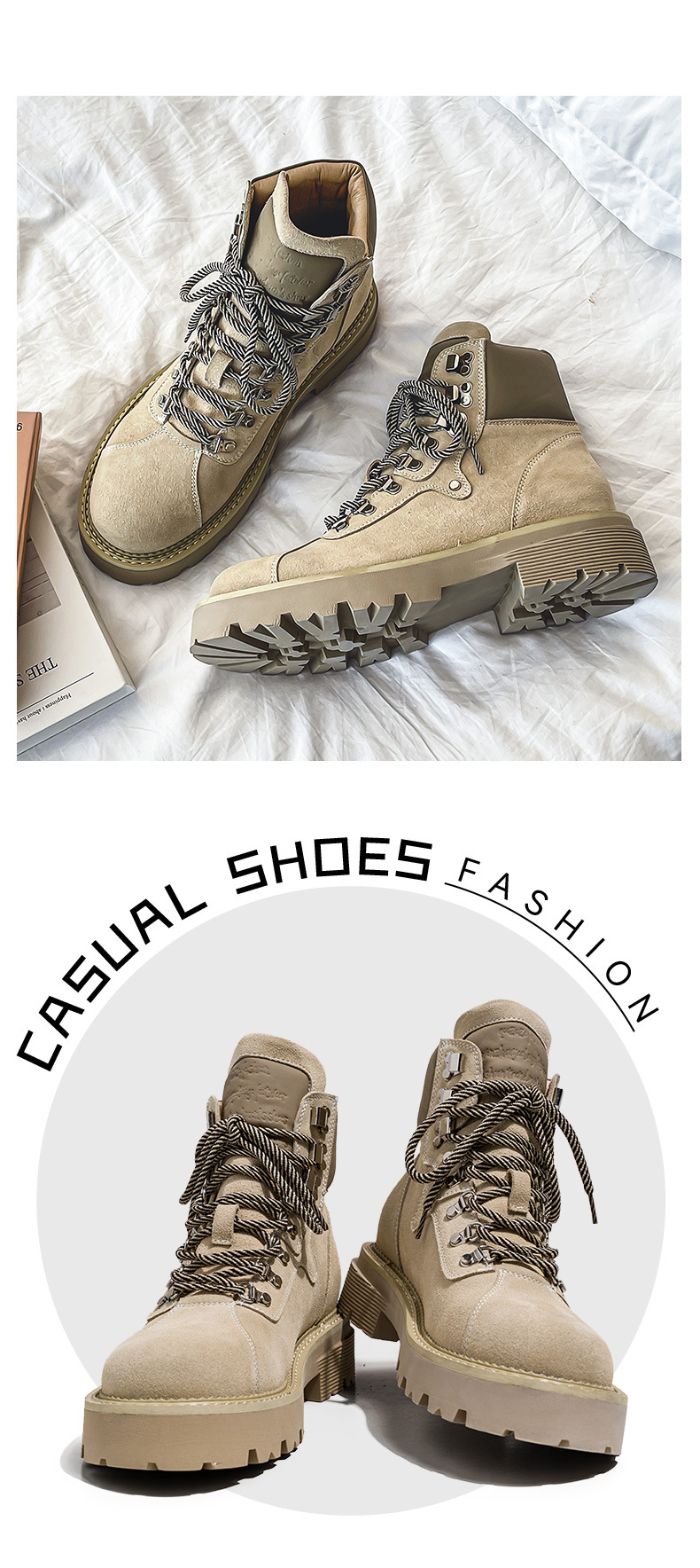 Cowhide autumn and winter men's work boots new retro couples to increase big yellow boots men's shoes_voghion.com