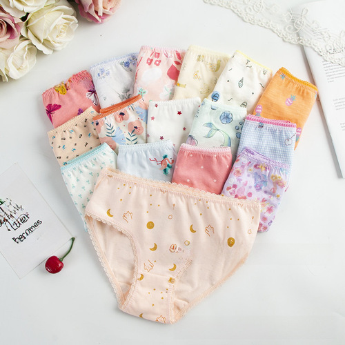 Export Triangle Panties for Girls, Cotton, Mixed Flowers, Multi-color Children's Underwear Factory Wholesale 