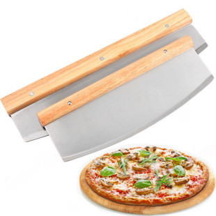 Wooden Handle Pizza Knife for Flour Household Half-moon Pizza Shovel Swing Machete Stainless Steel Cake Shovel Dough Baking Worker