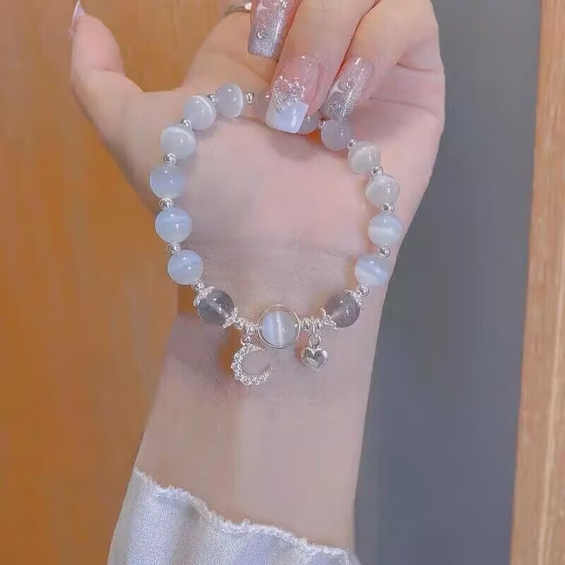 ins gray moonlight opal bracelet women's simple Bell pendant girlfriends birthday TikTok same style