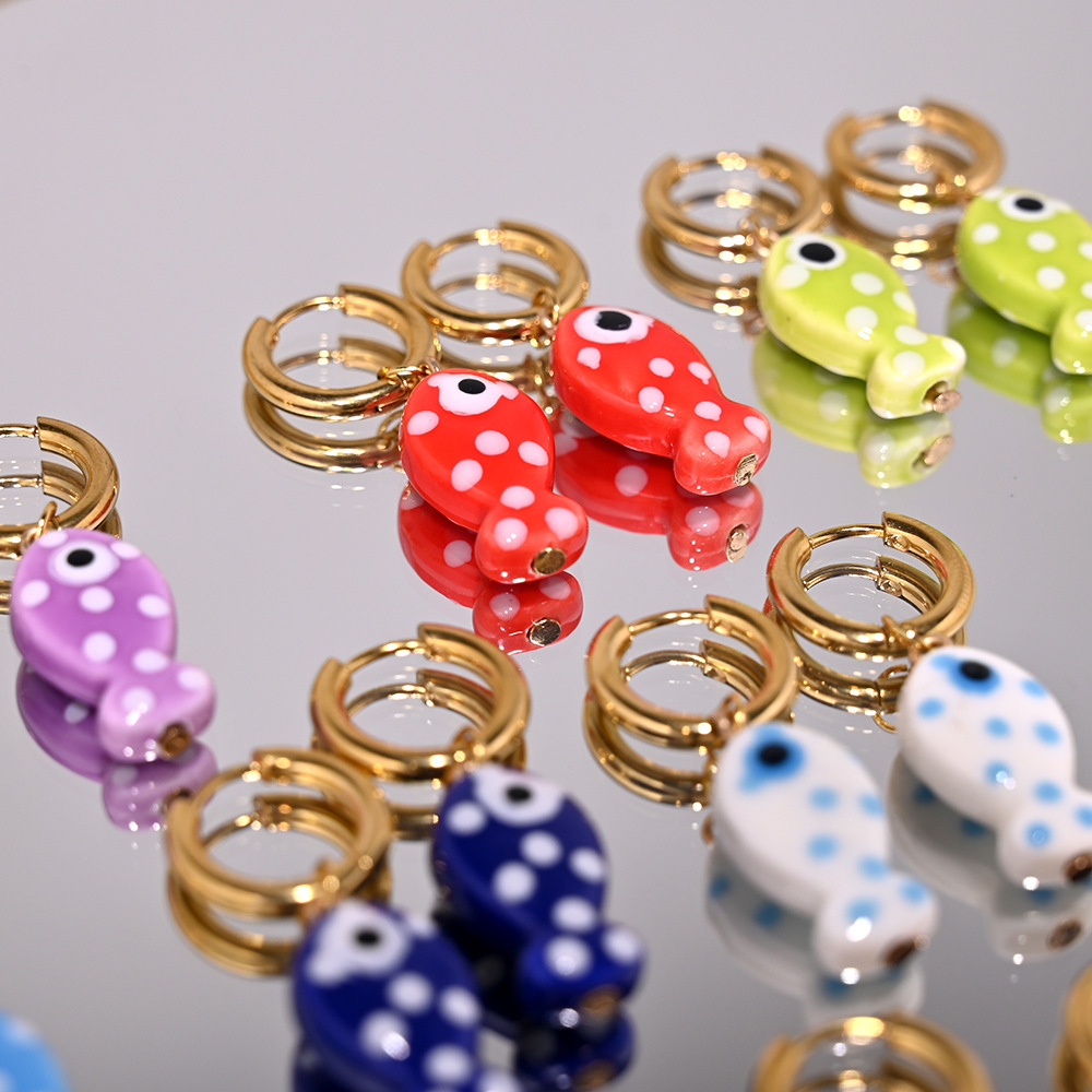 1 Pair Cute Sweet Fish 304 Stainless Steel Ceramics Drop Earrings display picture 6