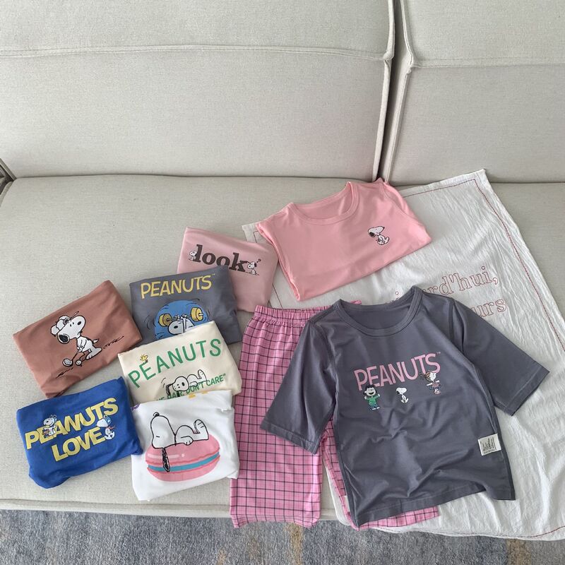 Snoopy Family Clothes Children's Summer Air-conditioning Clothing Modal Children's Pajamas Class A Middle and Large Children's Home Clothes