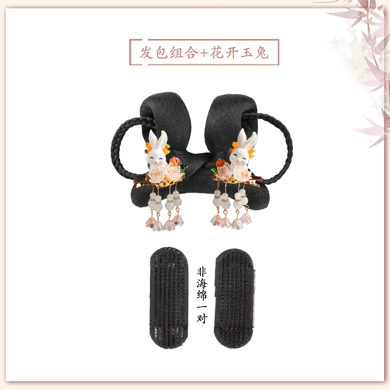 한 쌍의 헤어 팩 꽃 옥 토끼 헤어 액세서리