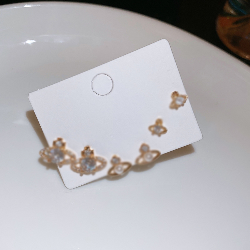 Pendientes H con aguja de plata y diamantes, conjunto de pendientes, aretes pequeños y exquisitos, pendientes de temperamento personalizado, juego de 6 piezas para mujer