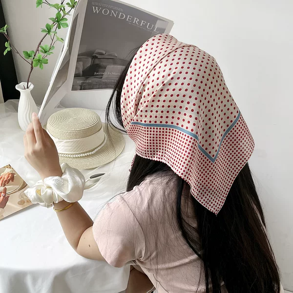 Polka Dot Scarf, Korean Style Fresh Silk Scarf, Square Scarf 70×70cm, Artistic Style Scarf, Atmospheric Decorative Silk Scarf, Thin