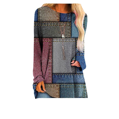 Women's Graphic Mesh Patchwork 3D Print Front-Back Asymmetrical Medium-Sleeve Casual T-Shirt