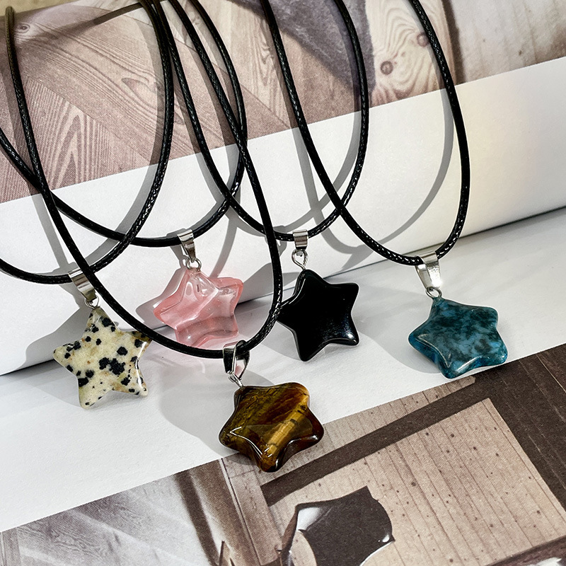 15g Weight Natural Stone Pendant Material Pendant Necklace Classification Leather Rope Chain Material 1 Piece Quantity Holiday, Daily Occasion natural stone, Leather rope Material Star Pattern Women's Gender Simple Style Style Simple Style Star Natural Stone Leather Rope Wholesale Pendant Necklace 2