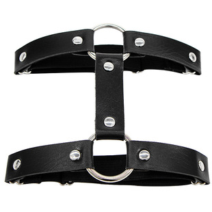 Punk Street Nightclub Sexy Leather Round Thigh Ring Ankle Non-slip Double Row Garter Japanese Chain Leg Socks