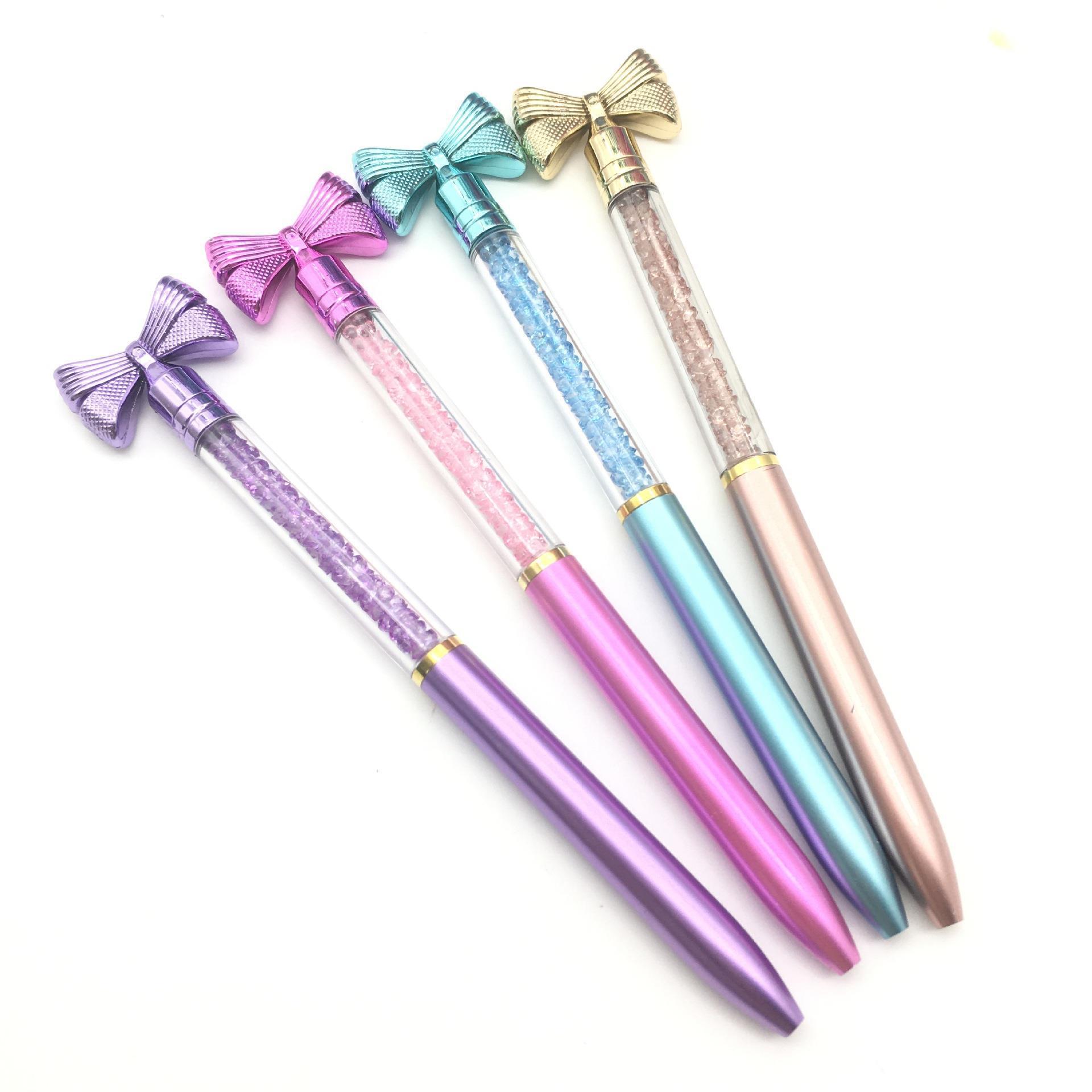 Bolígrafo de aceite medio azul giratorio, arenas movedizas de cristal, bolígrafo de piedras preciosas, bolígrafo aceitoso brillante