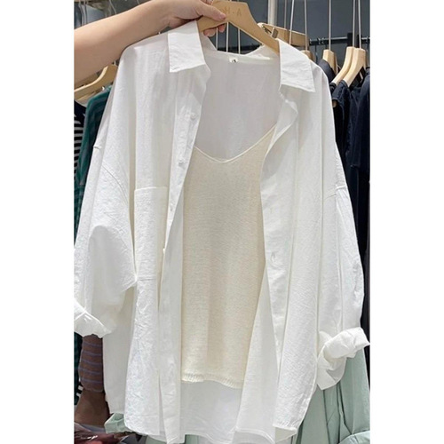 White Shirt Women 2025 Spring High-End French Style Summer Long-Sleeve Top Korean Version Loose Shirt Jacket
