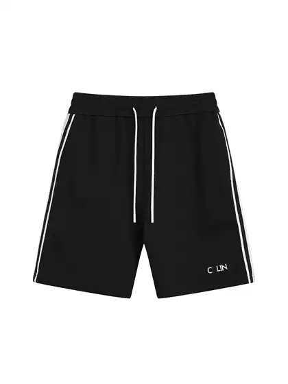 2025 Summer Streetwear Embroidered Small Logo Ribbon Double-Sided Plain Knit Casual Sports Shorts Fashion Versatile Unisex
