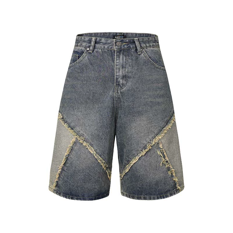 Прямые джинсовые шорты в стиле ретро с цветными блоками, мужские летние модные свободные повседневные укороченные брюки