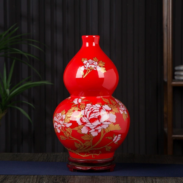 34cm high large red peony (comes with wooden rotating base)