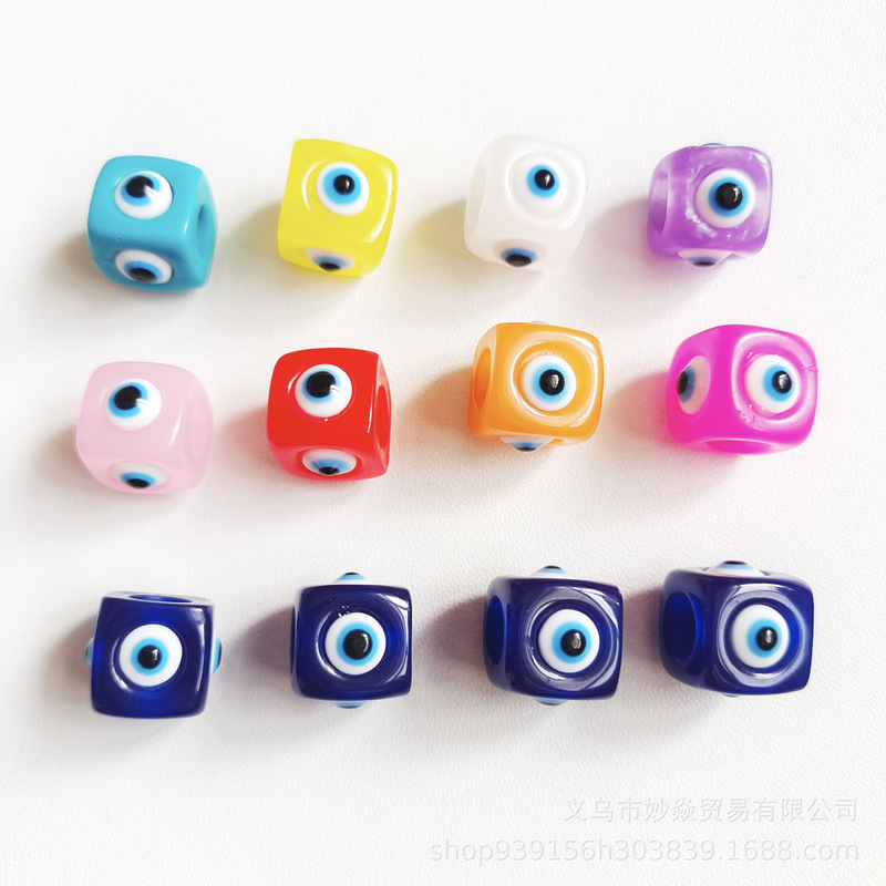 Cross-Border Hot-Selling Devil's Eye Square Resin Straight-Hole Loose Beads DIY Handmade Accessories Bracelet Necklace Materials