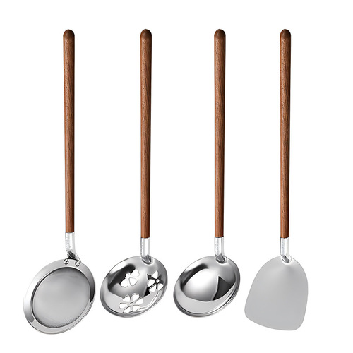 Japanese wooden handle stainless steel spoon spatula colander four-piece set walnut beech handle kitchen set