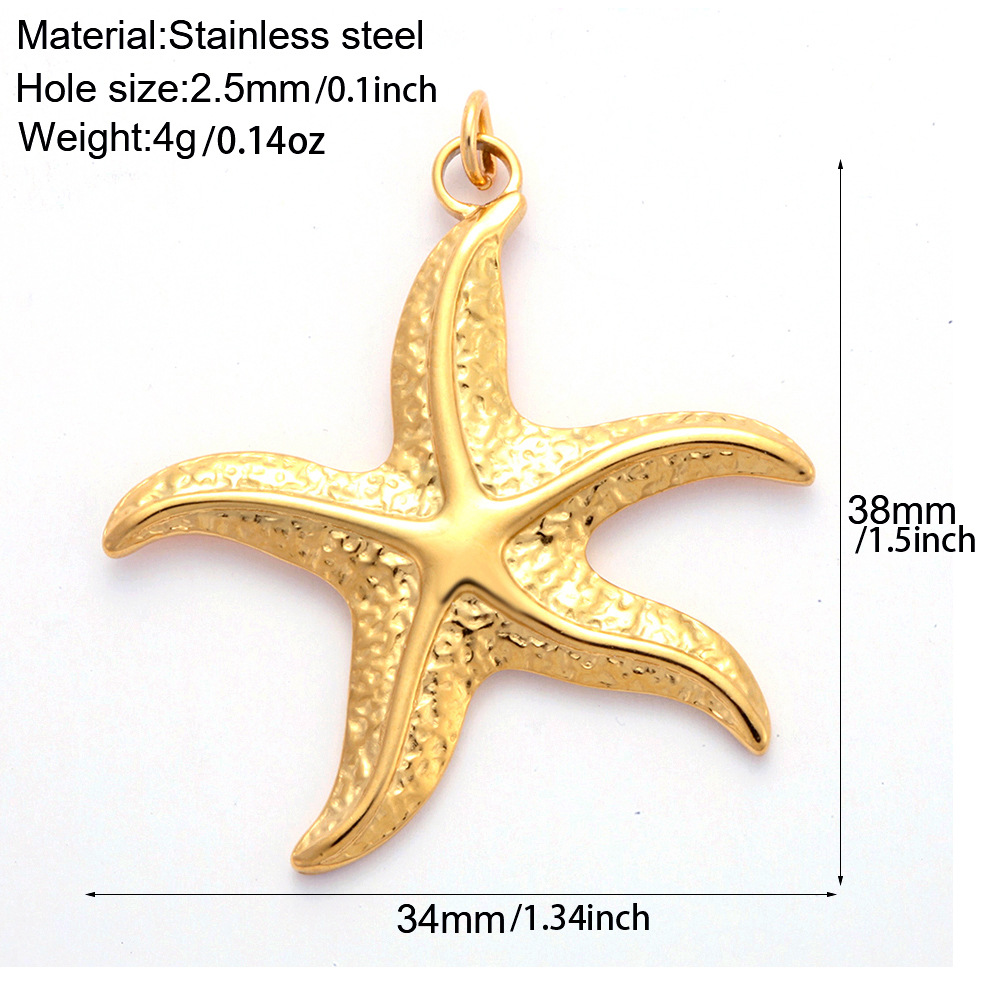 Tortoise, Starfish, Conch, Shell, Fish Pattern 1 Piece 304 Stainless Steel PVD Coated Real Gold Plated Tortoise Starfish Conch Polished Pendant DIY Jewelry Accessories