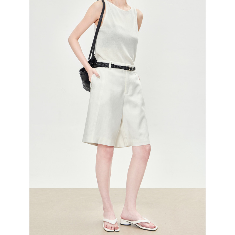 Old Money Style High-Waisted White Linen Shorts for Women, Summer Thin Loose Slimming Bermuda Parachute Pants