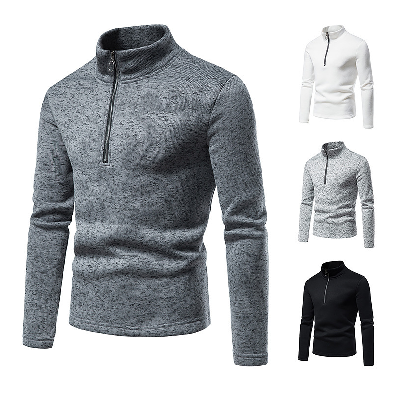 2024 New European size hollowed out placket with zipper design for men's high neck bottom T-shirt hoodie_voghion.com