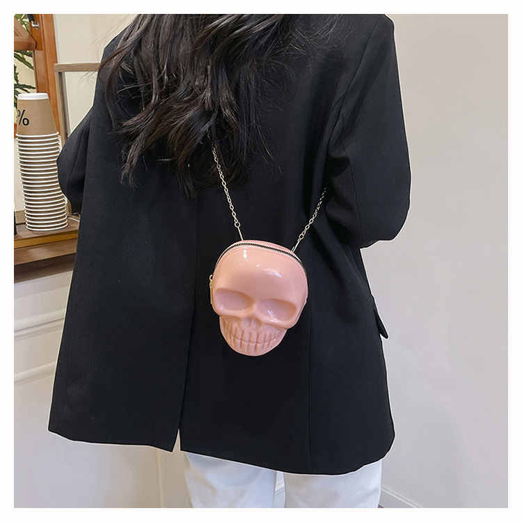 189g Weight Zipper Closure Type Single Shoulder Strap Strap Type Shoulder Bag Bags Type Casual Occasion Plastic Material Skull Pattern All Seasons Season Women's Gender Streetwear Style Oval Shape Mini Size Women's Mini Plastic Skull Streetwear Oval Zipper Shoulder Bag 24