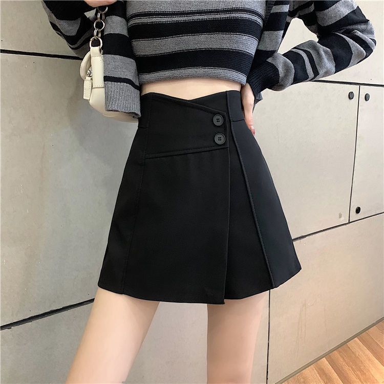 Women's Suit-Style Shorts Skirt, Ins-Style Versatile Loose Casual Slimming Irregular Wide-Leg Shorts for Autumn