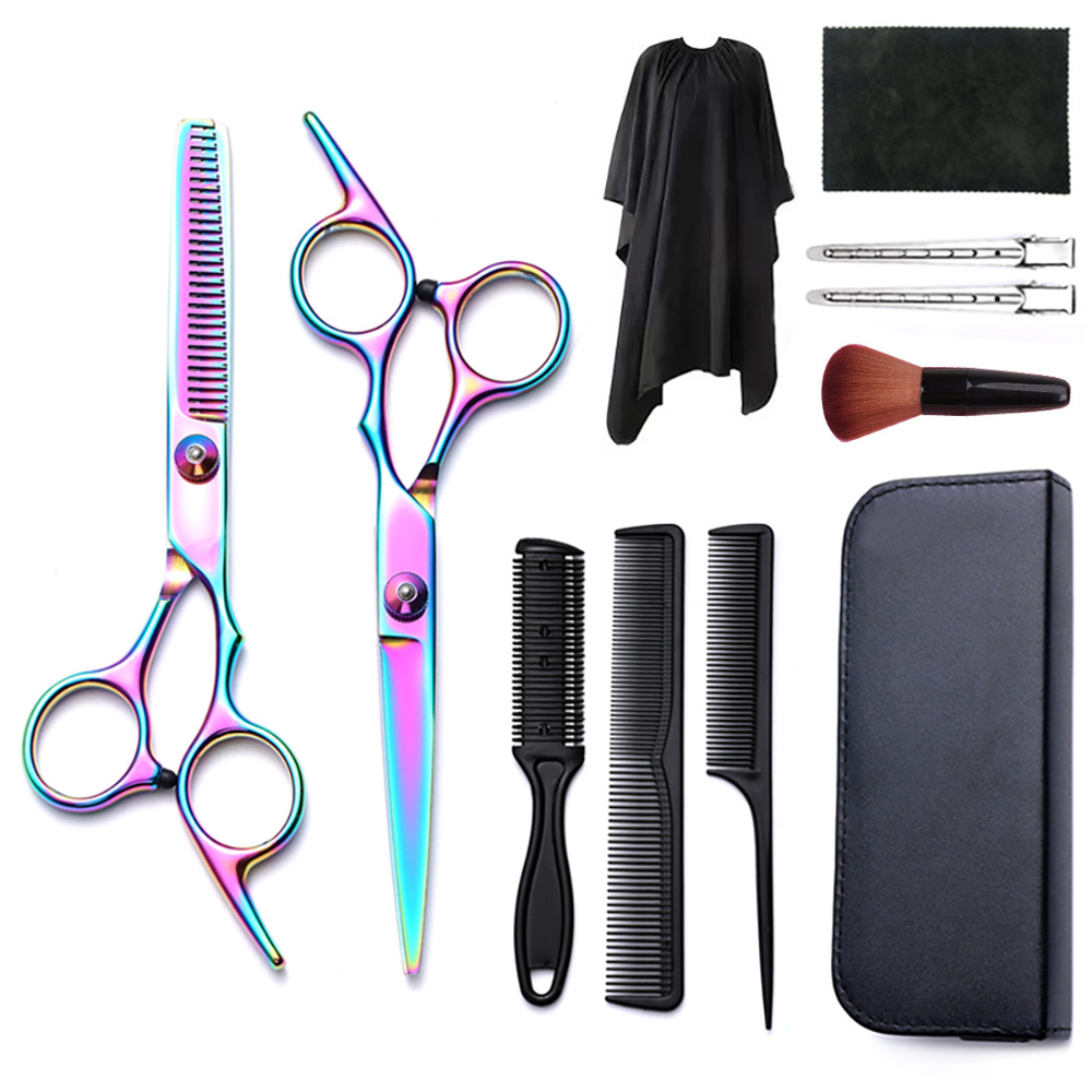 Corte de pelo tijeras transfronterizas amazonas color tijeras de dientes planas cortadas delgadas frange tijeras divisorias fábrica de tijeras al por mayor set de tijeras de peluquería