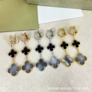 四叶草双花耳拍女高版本镀18k金贝母双拼甜美高级感耳环跨境批发