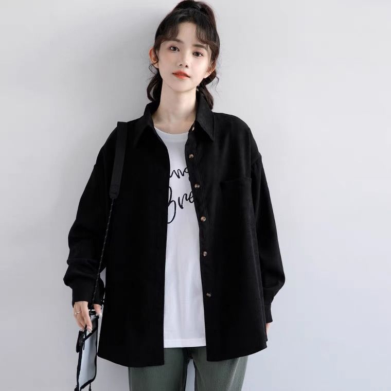 2025春秋新款复古港风黑色衬衫女宽松bf长袖衬衣休闲学生薄外套潮|undefined