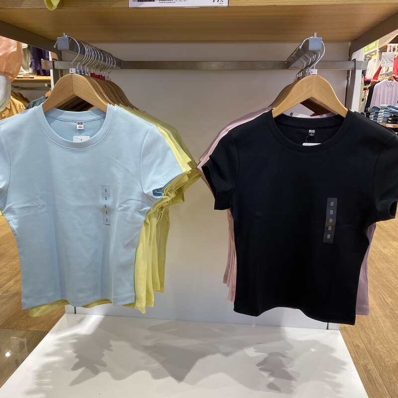 One Piece Can Be Photographed Daily Single 2023 Spring and Summer High-Waisted Short Slim-Fitting Bottoming Round Neck Short-Sleeved T-Shirt 455762