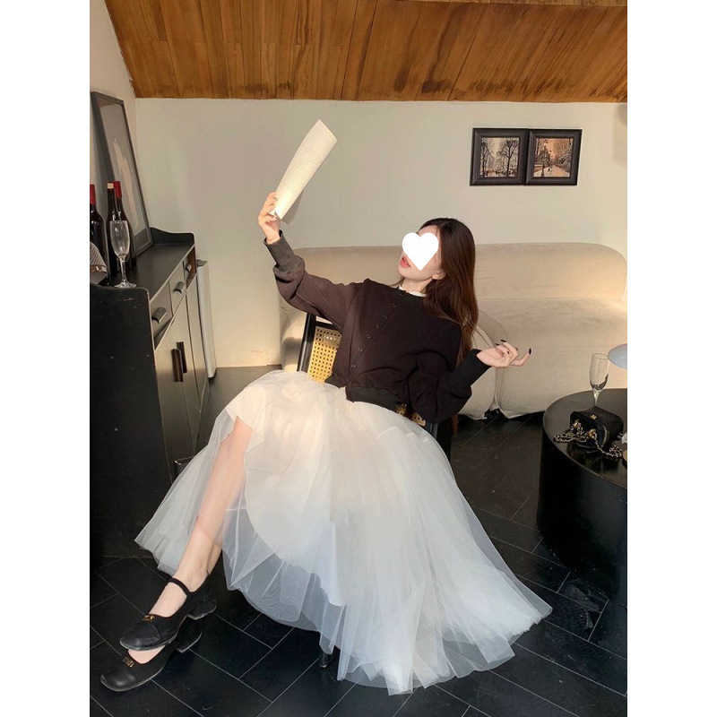 韩系超好看白色纱裙半身裙女春季新款网纱蓬蓬裙宽松显瘦长裙包邮|undefined