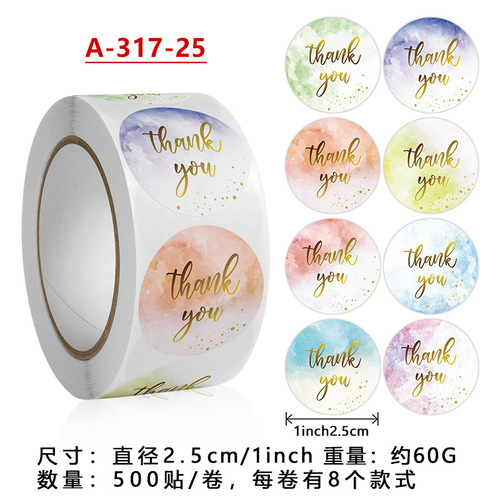 Wholesale roll package round floral thank you stickers thank you labels birthday party wedding decoration stickers