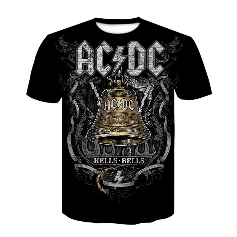 European and American 3D Digital Printed T-Shirt Acdc Band Loose Pullover Short-Sleeved Round Neck Top Men's Casual Versatile