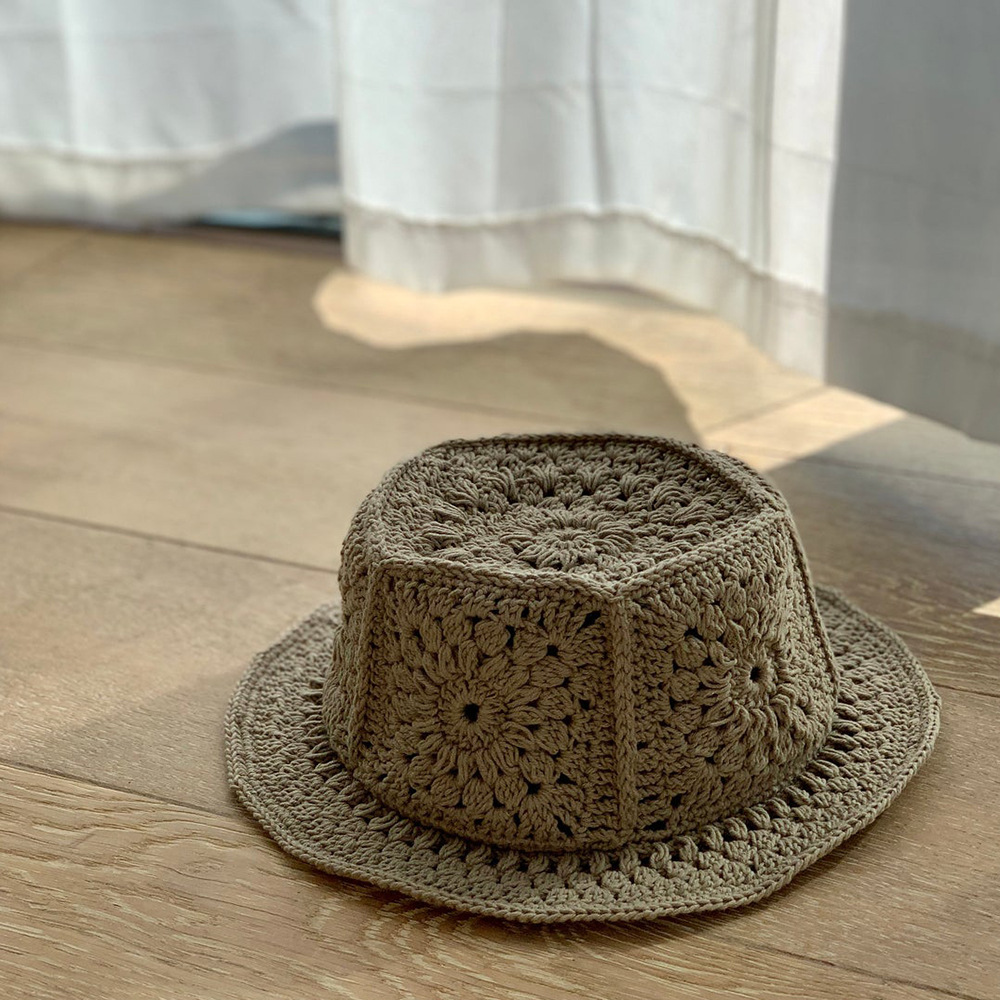 欧美纯手工钩编复古拼花帽四季时尚文艺针织花朵毛线手钩棉线帽子