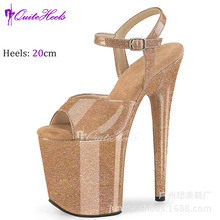 20CM珠光水晶格利特恨天高防水台高跟鞋钢管舞鞋舞台夜店表演凉鞋