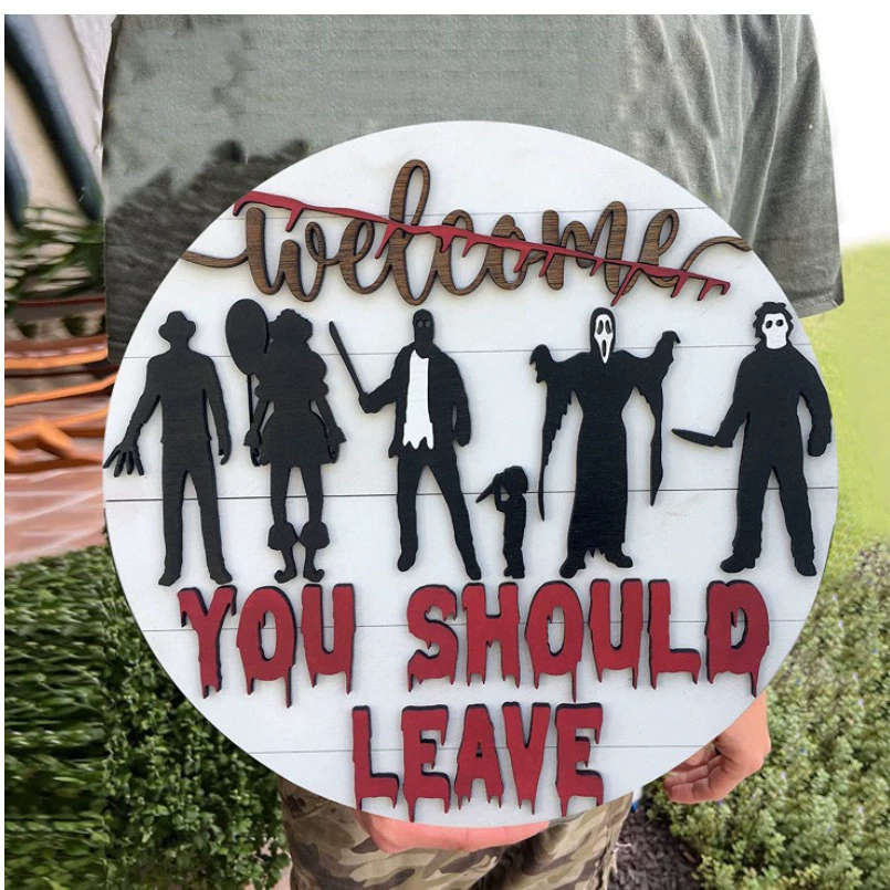 Трансграничный новый знак приветствия ужасов, украшение гирлянды на Хэллоуин фермерский дом бар открытый деревянный список украшений