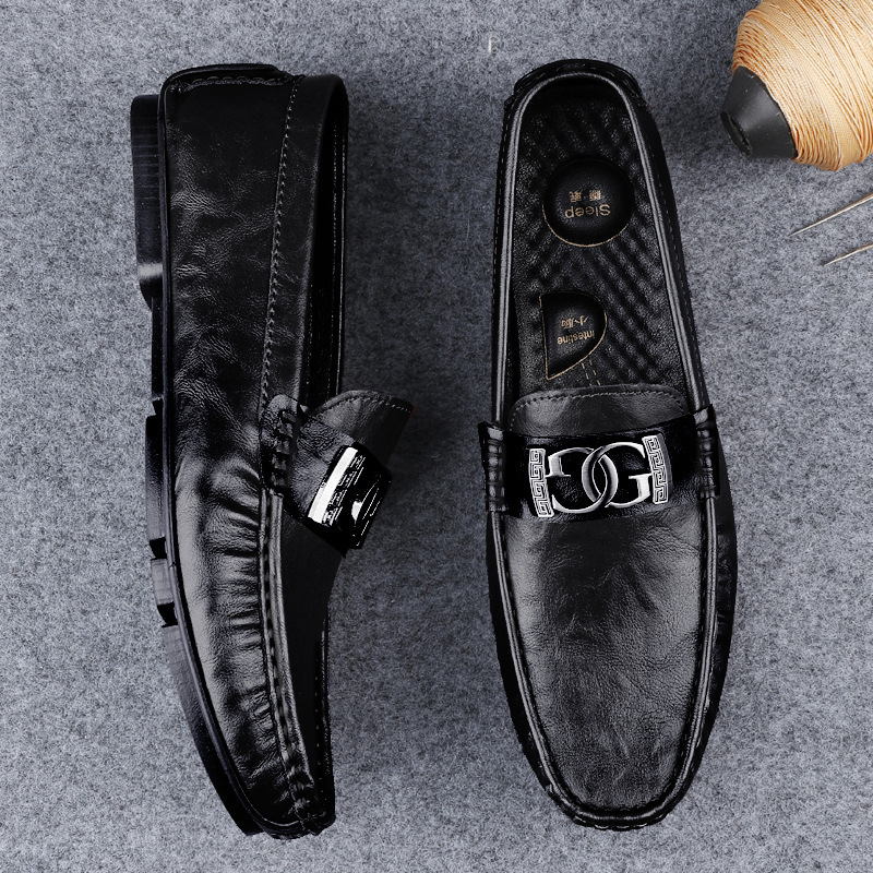 Transmisión en vivo de los zapatos Bean Bean para hombres de cuero de vaca transfronterizo de alta calidad Lefour simple moda casual zapatos de cuero de un pie