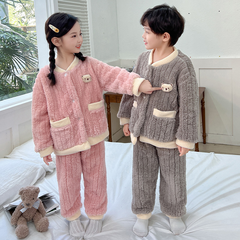 儿童秋冬季加厚洋气睡衣套装男女童家居服长毛绒保暖舒服亲子装
