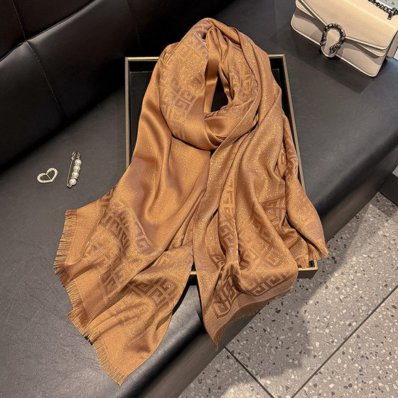 New Style Long Scarf Fashion Silk Scarf Women's Fashion All-match Scarf Shawl Dustproof High-grade Tencel Cotton Gold Silk